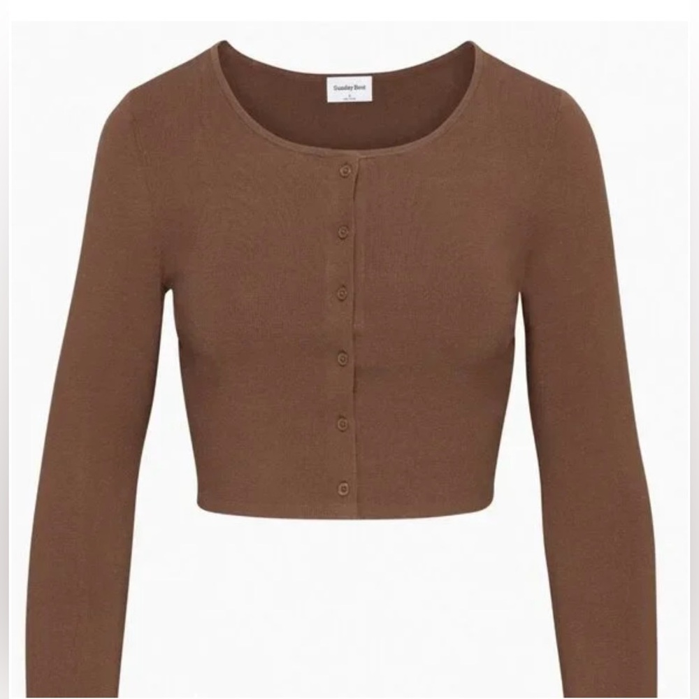 Aritzia Sunday Best Izzy Brown Cropped Cardigan. Size M